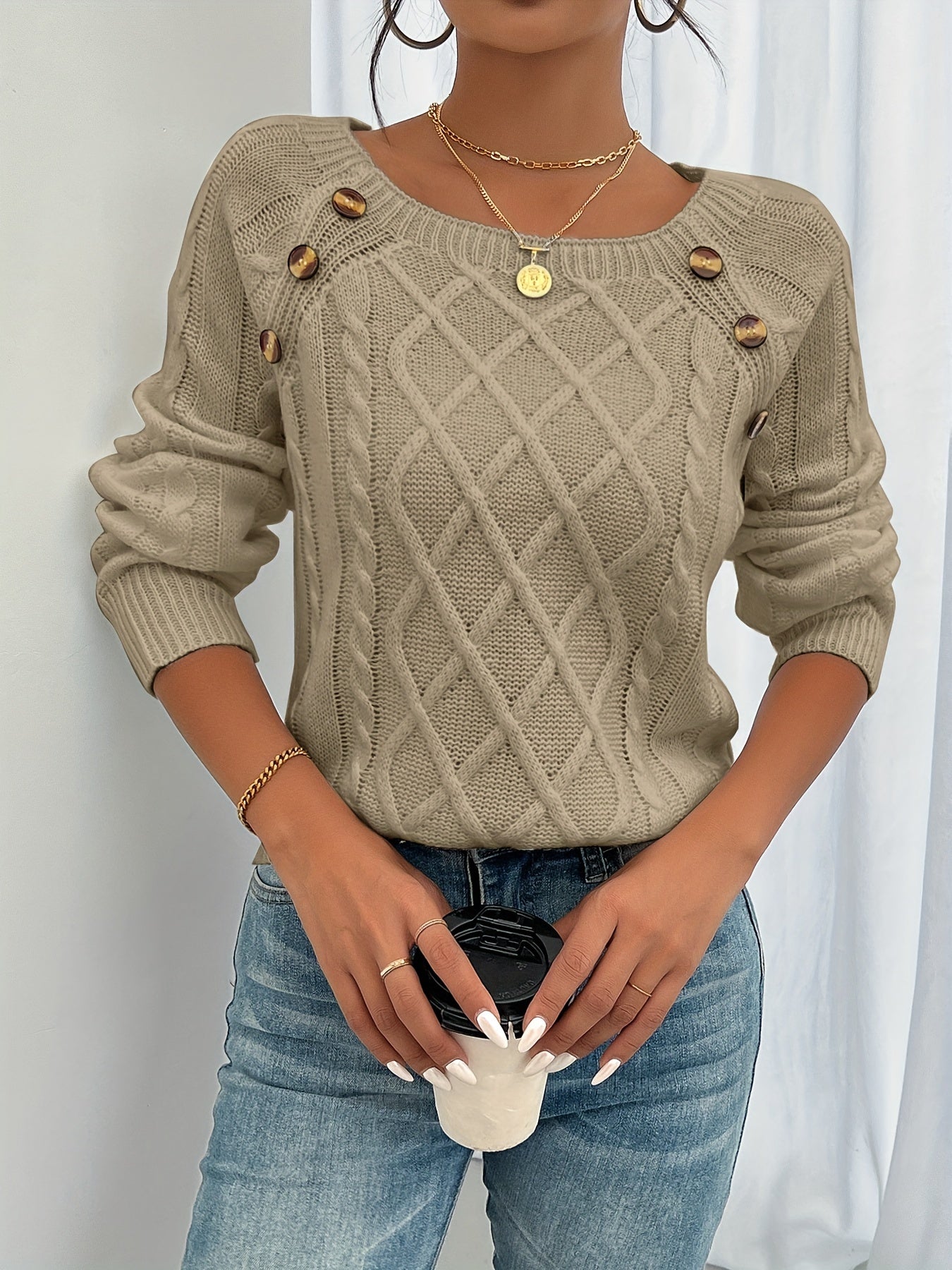 Pull Boutonné Élégant Tricot Doux pour Femmes