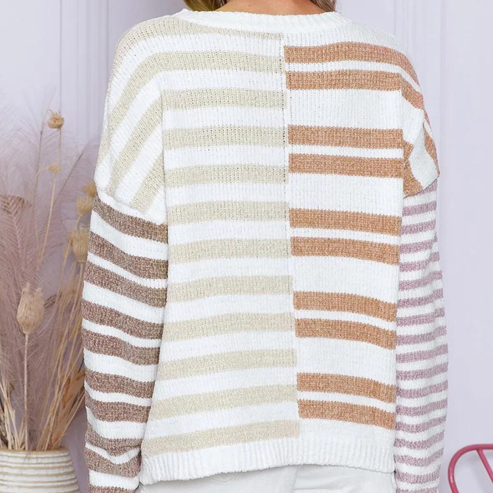 Pull Rayé à Col Rond pour Femmes