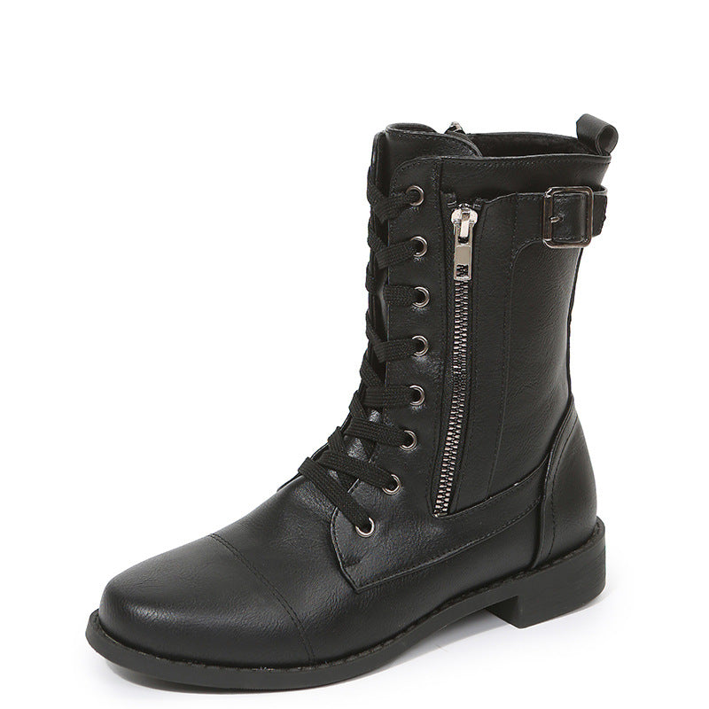 Margeline | Bottines à Lacets avec Fermeture Latérale en Cuir PU, Talon Bas et Bloc