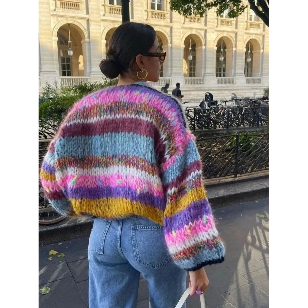 Mairis | Cardigan à Carreaux pour Femme avec Rayures Arc-en-Ciel