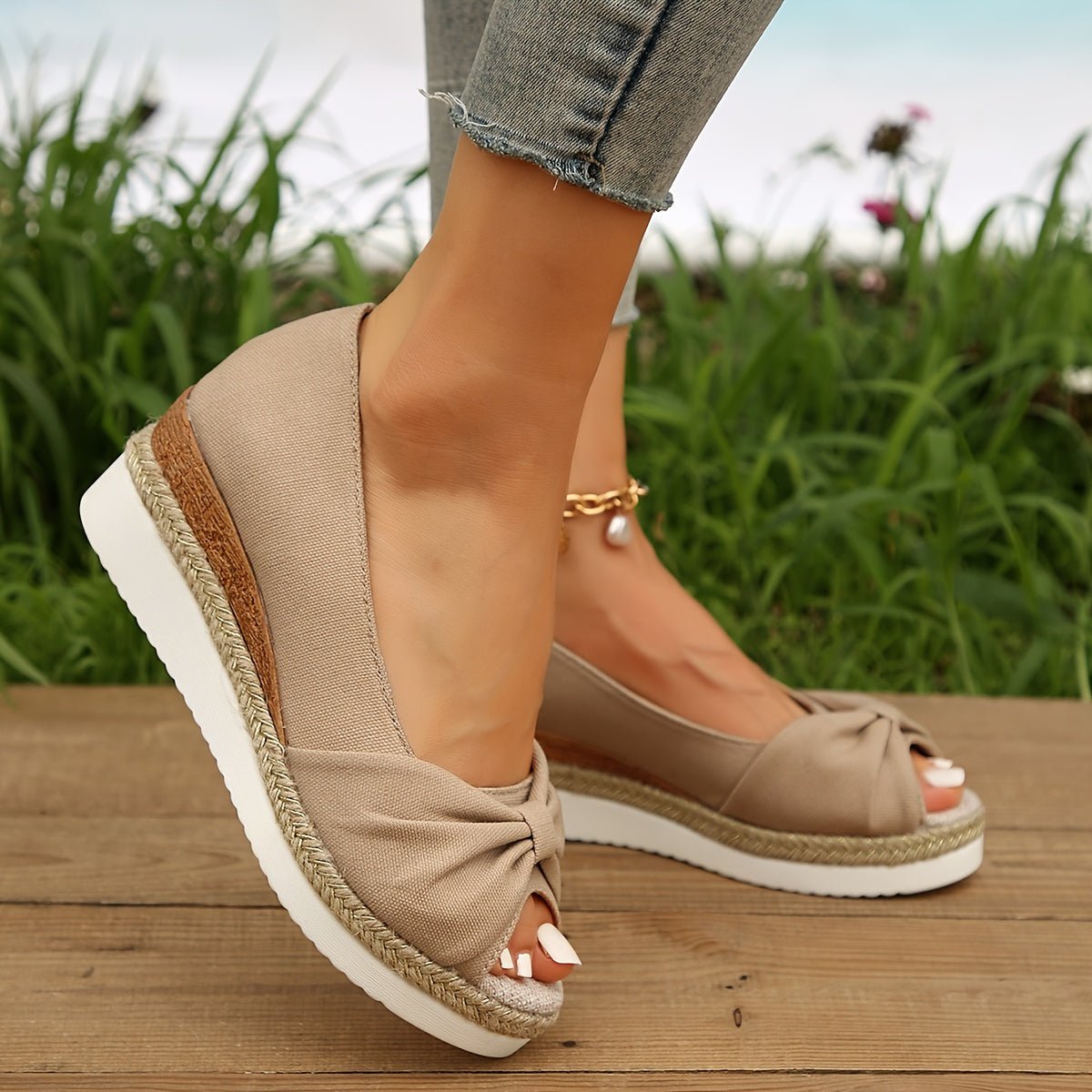 Marigold | Espadrilles Décontractées À Nœuds Pour Femmes | Abricot