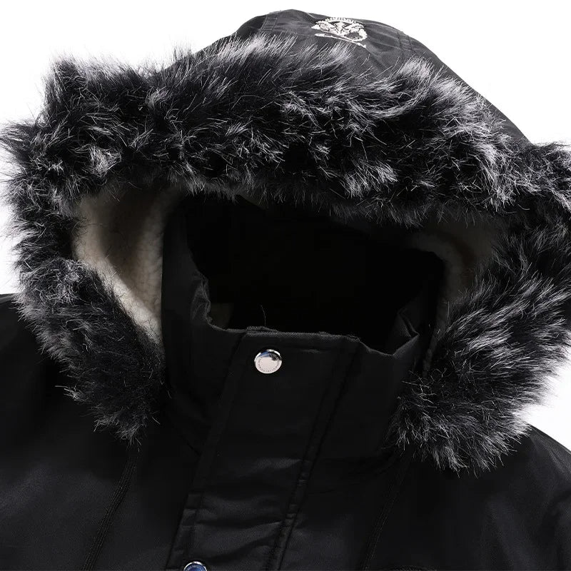 Ézéchiel | Veste Imperméable pour Homme avec Capuche en Fourrure, Doublée en Fleece et Poches Zippées