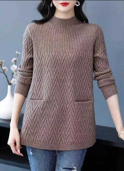 Zimelda | Pull Tricoté à Poches et Motif Zigzag Élégant