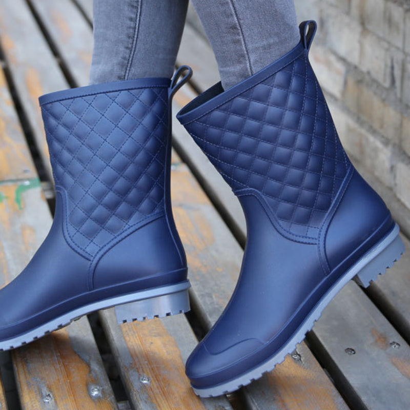 Zanessa | Bottes de Pluie en Caoutchouc Imperméables à Motif Carreaux, Mi-Mollet, Antidérapantes