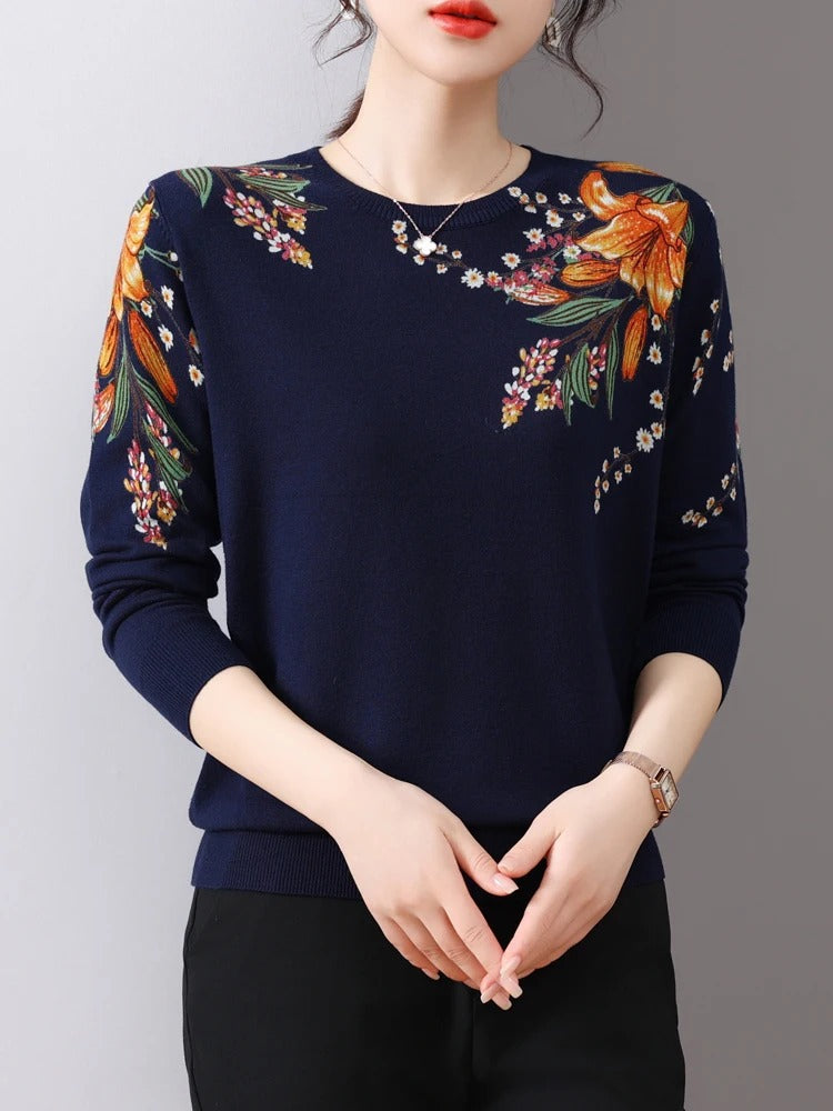 Geraldine - Strickpullover mit Blumen-Print