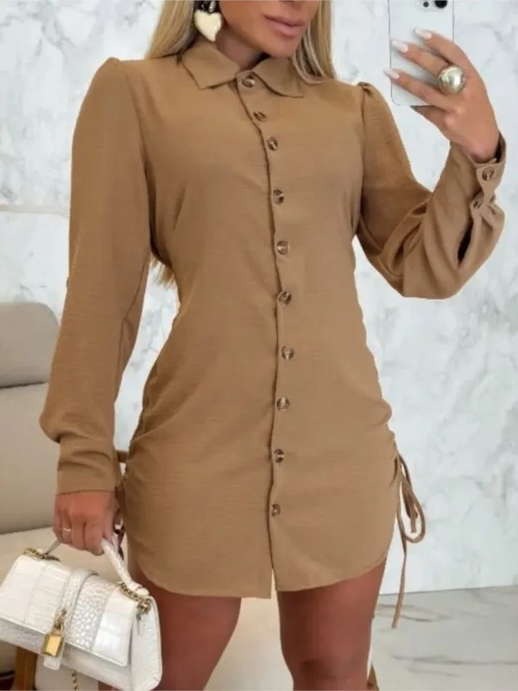 Lottie - Robe chemise à manches longues avec col rabattu et patte de boutonnage