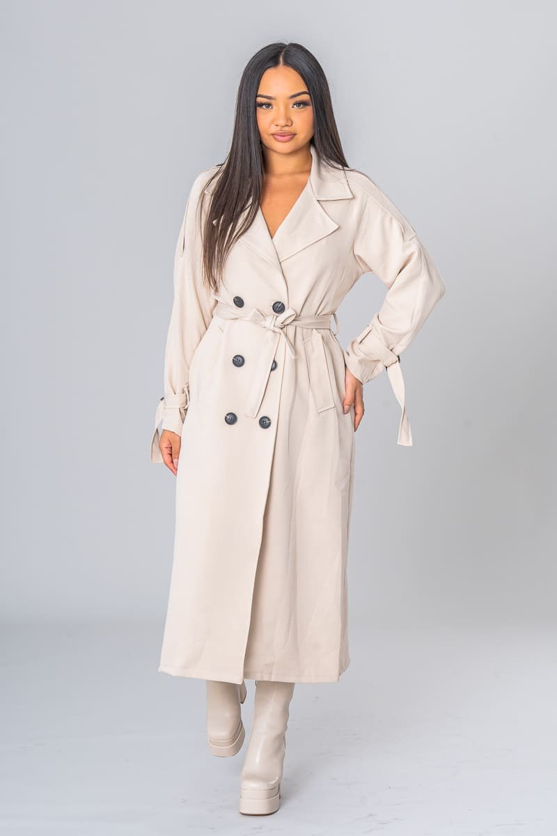 Gurina | Élégant Trench-Coat Beige avec Ceinture